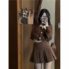 Y2K Vintage Brown Pleated Skirt Korean kawaii