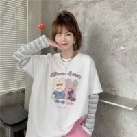 T-shirt z długim rękawem i nadrukiem w kształcie królika w stylu Harajuku Koszula damska kawaii