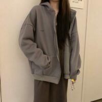 Einfarbige, übergroße Harajuku-Sweatshirts mit Reißverschluss Harajuku-Kawaii