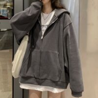 Harajuku effen kleur oversized sweatshirts met ritssluiting Harajuku-kawaii