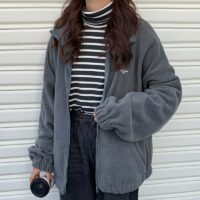 하라주쿠 플리스 웜 지퍼 재킷 양털 귀엽다