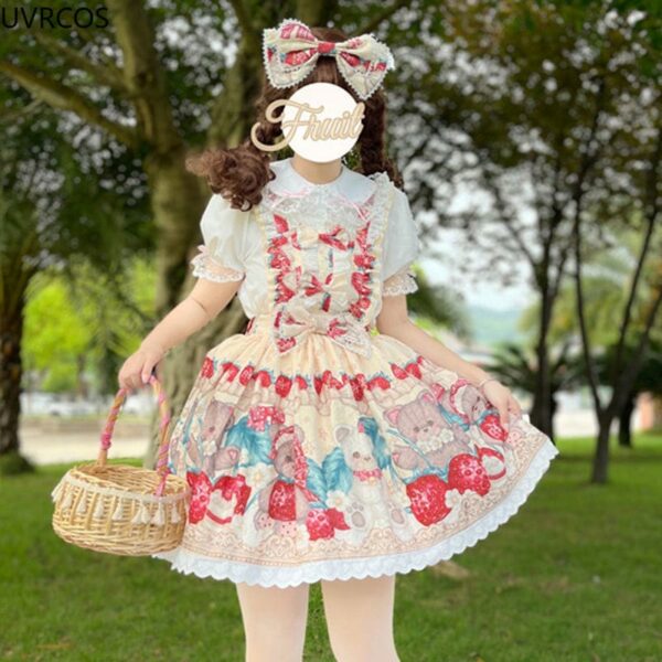 Kawaii Sweet Bear Print Lolita Jsk Dress bear kawaii