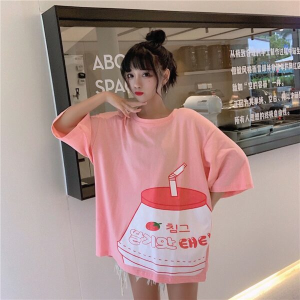 Kawaii Strawberry Milk Print T-shirt Harajuku kawaii
