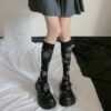 Lolita Roses Black Knee Long Socks Japanese kawaii