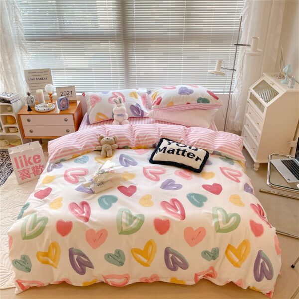 Kawaii Colorful Love Heart Print Bedding Set Bedding Set kawaii