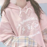 Kawaii roze nep-tweedelige hoodies met lange mouwen Leuke kleding kawaii