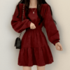 Vintage Square Collar Long Sleeve Mini Dresses Long Sleeve kawaii