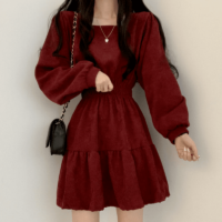 Vintage mini-jurken met vierkante kraag en lange mouwen Kawaii met lange mouwen