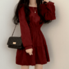 Vintage Square Collar Long Sleeve Mini Dresses Long Sleeve kawaii