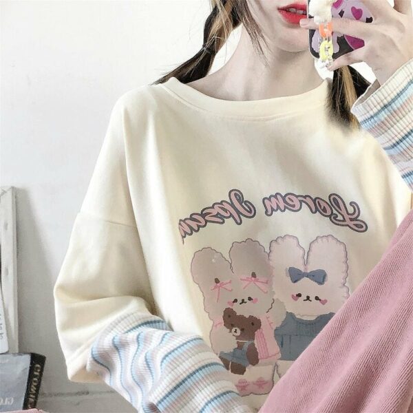 Harajuku Cartoon Rabbit Print Long Sleeve T-Shirt Female Shirt kawaii