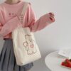 Cute Bear Embroidery Canvas Toe Bag Canvas Bags kawaii
