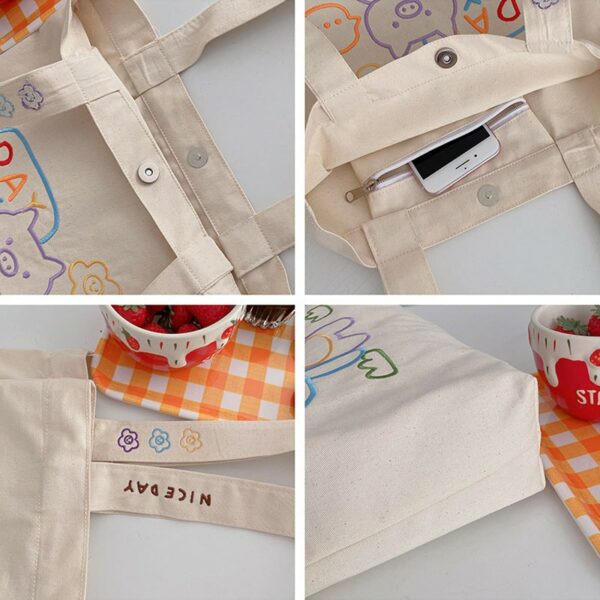 Cute Bear Embroidery Canvas Toe Bag Canvas Bags kawaii