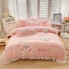 Cute Cartoon Strawberry Rabbit Embroidery Duvet Cover Set Bedding Set kawaii