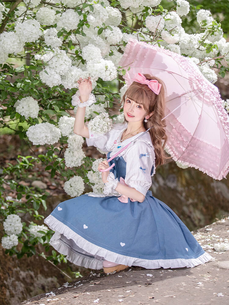 Kawaii Cute Sweet Summer Denim Lolita Dress Set Cosplay kawaii