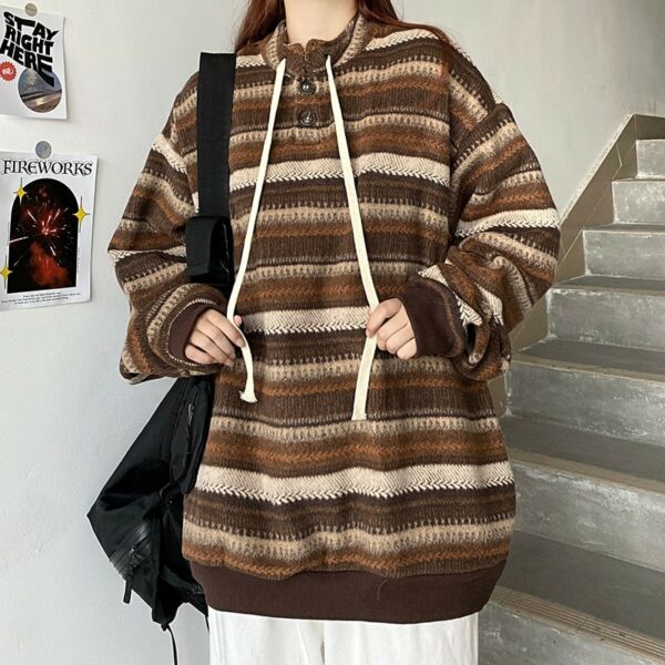 Korean Retro Striped Loose Pullover Sweater Knitted kawaii