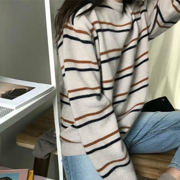 Harajuku Striped Crew Neck Pullover Sweater Harajuku kawaii