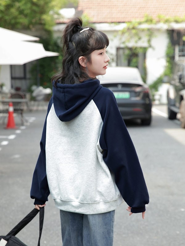 Soft Girl Style Contrast Stitching Color Hoodie autumn kawaii