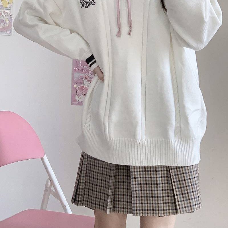 Preppy Style V-Neck Embroidered Pullover Sweater Embroidered kawaii