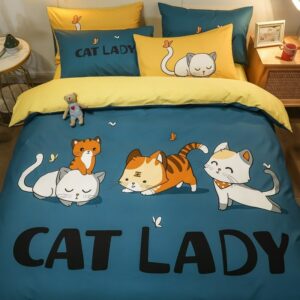 Cute Animals Cat Lady Bedding Set Bedding Set kawaii