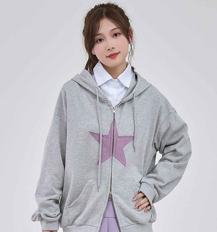 Fashion Star Design Grey Hoodie autumn kawaii