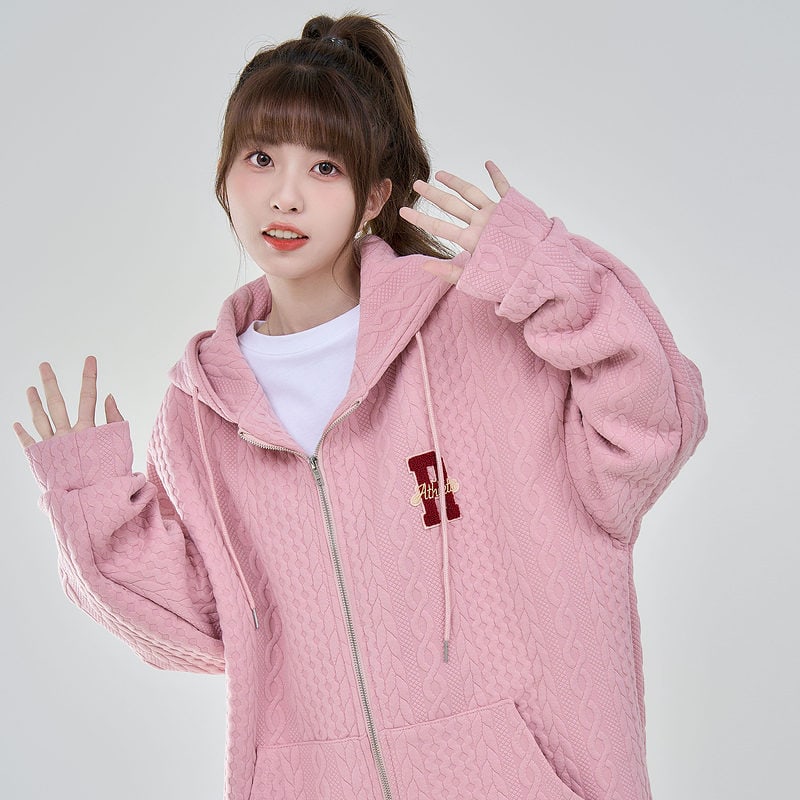 Fashion Loose Lazy Style Girl Pink Hooded Sweater autumn kawaii