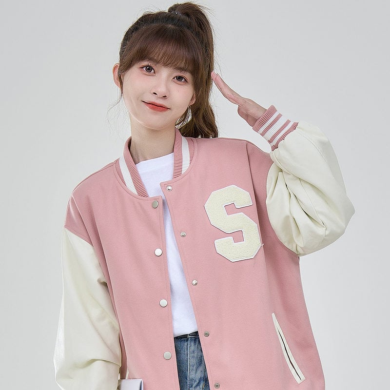 College Style Girl Hit Color Baseball Uniform Jacket autumn kawaii