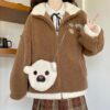 Japanese Mori Girl Style Color Matching Coat With Bear Shoulder Bag All-match kawaii