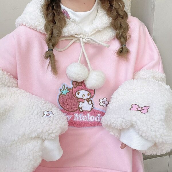 Kawaii Cute Pink My Melody Fleece Hoodie Cinnamoroll kawaii