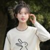 Fashion Fake Two-Piece Cartoon Rabbit Embroidered Sweater autumn kawaii