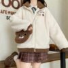Japanese Mori Girl Style Color Matching Coat With Bear Shoulder Bag All-match kawaii