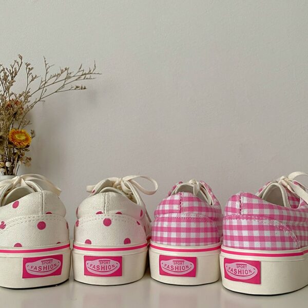 Ulzzang Style Pink Sakura Polka Dot Canvas Shoes All-match kawaii