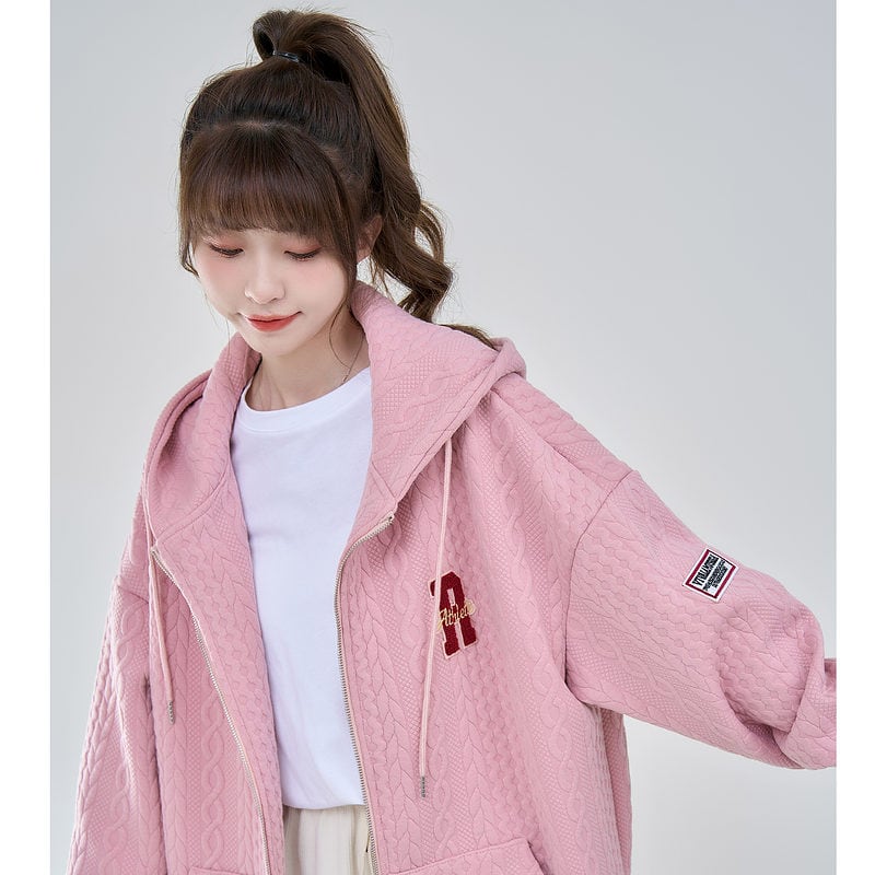 Fashion Loose Lazy Style Girl Pink Hooded Sweater autumn kawaii
