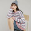 Fashion Girls Loose Short Style Contrast Color Striped Sweater autumn kawaii