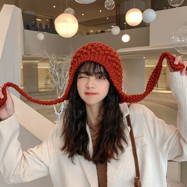 Kawaii Hand-knitted Long Lace Soft Girl Knitted Hat Hand-knitted kawaii