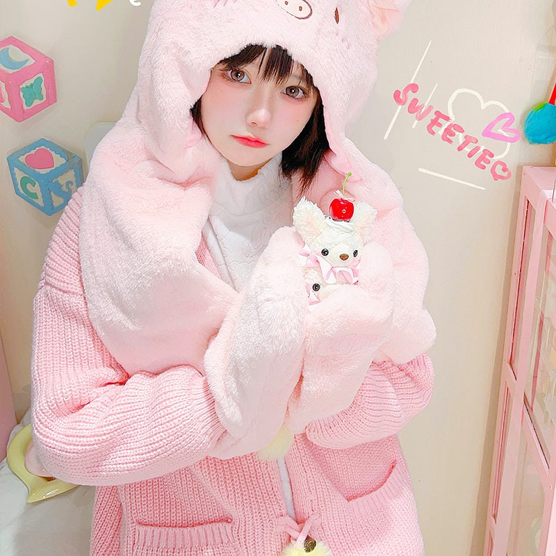 Kawaii Cute Pink Piggy Plush Hat autumn kawaii