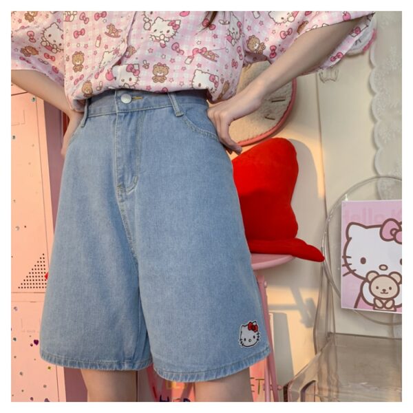 Soft Girl Style Hello Kitty Embroidery Denim Shorts Denim Shorts kawaii