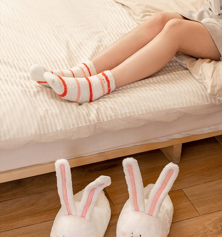Kawaii White Bunny Plush Cotton Slippers Cotton Slippers kawaii