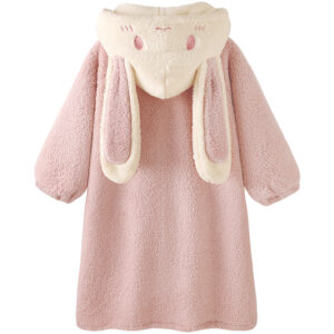Cute Pink Rabbit Thickened Coral Fleece Pajamas Japanese kawaii
