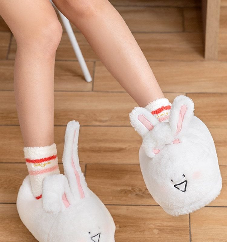 Kawaii White Bunny Plush Cotton Slippers Cotton Slippers kawaii