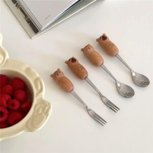 Kawaii Bear Cat Spoon Fork Cutlery Set bear kawaii