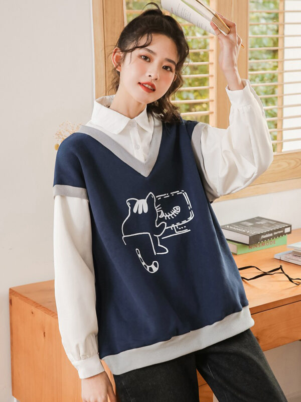 Kawaii Cat Fleece Vest Shirt autumn kawaii