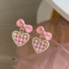 Cute Plaid Heart Drop Earrings Bow kawaii