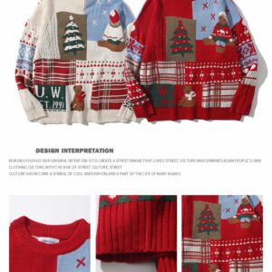 Suéter japonês retrô com gola redonda e urso de Natal urso kawaii