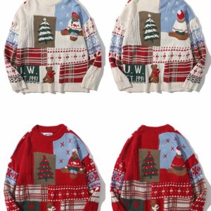 일본 복고풍 크리스마스 베어 크루넥 스웨터 곰 카와이