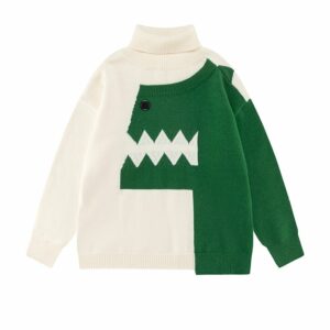 Japoński sweter z golfem w stylu vintage w kształcie dinozaura Kawaii para
