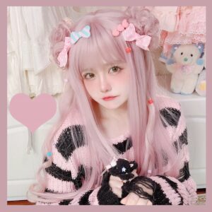 Peruca de cabelo comprido rosa Kawaii Lolita Peruca de cabelo kawaii