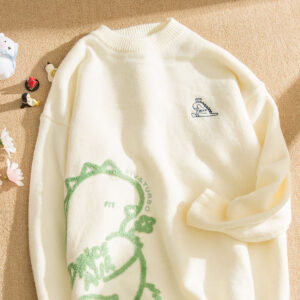 Sweter z nadrukiem dinozaura w japońskim leniwym stylu Kawaii z kreskówek