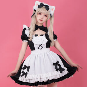 Cute Black and White Maid Skirt Set Cosplay Dress kawaii