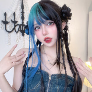 اليابانية Y2k التدرج الأزرق لوليتا شعر مستعار التدرج الأزرق kawaii