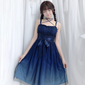Тюлевое платье-комбинация «Звездное небо» с рюшами в стиле Лолиты, платье феи, каваи